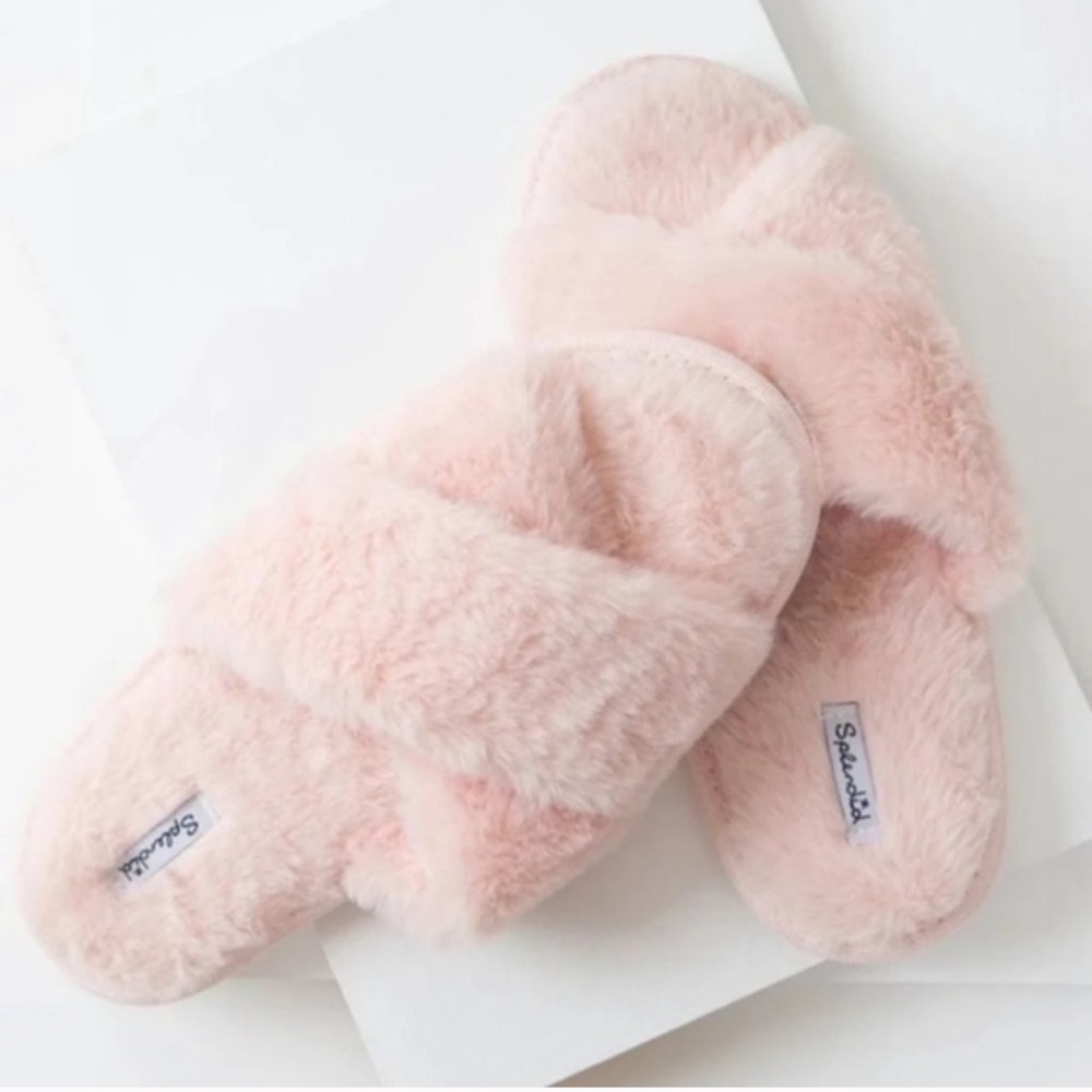 NWT Splendid Faux Fur Criss-cross Pink Slippers